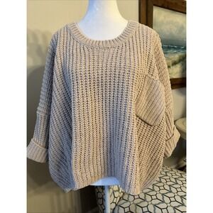 POL Sweater Women's Medium 3/4 Sleeves Cropped Oversized Boho Beige